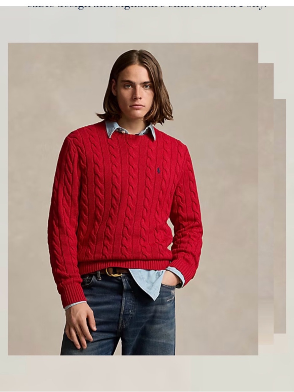 Polo by Ralph Lauren Red Cable-Knit Crewneck Sweater